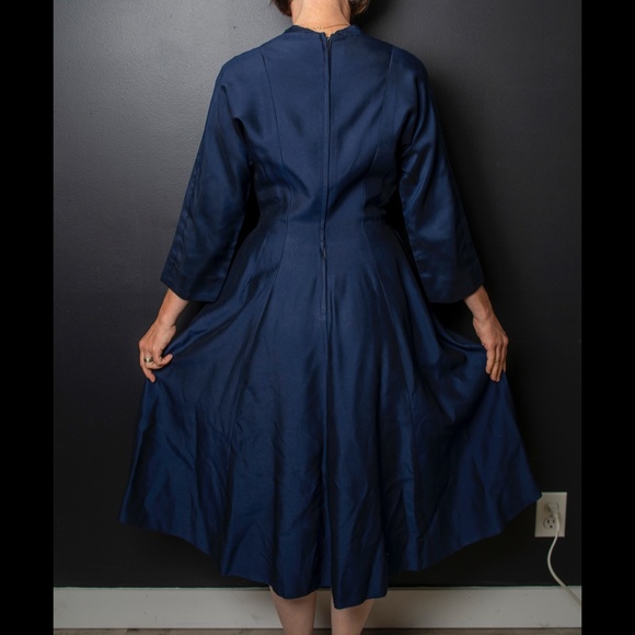 50's Dark Blue Cocktail Dinner Evening Dress - Picture 5 of 8